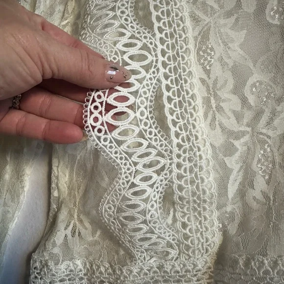 Adiva Cream Lace Western Blouse Rodeo Cowgirl Top Boho Prairie Romantic Size M - Picture 6 of 8